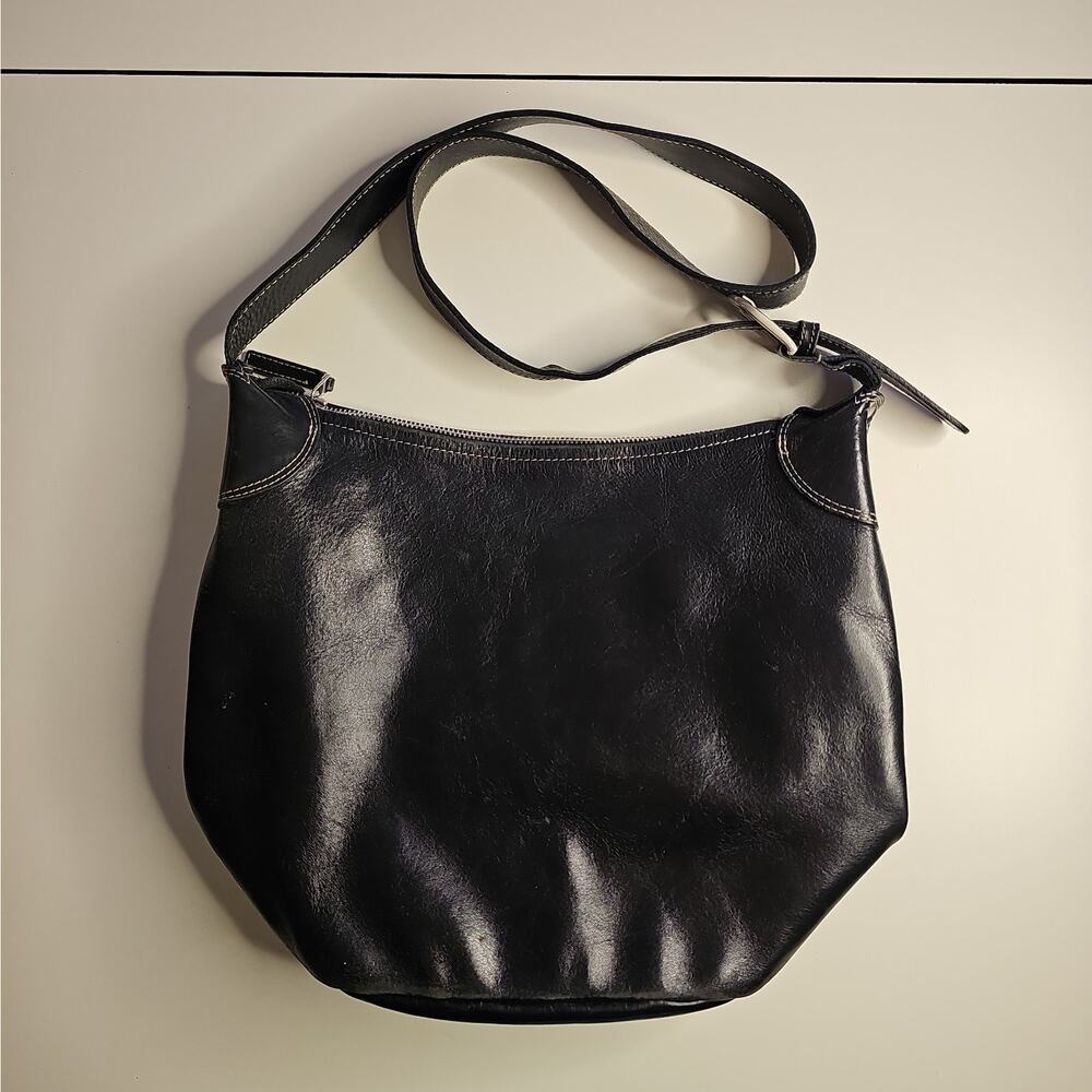 Vintage J Jill Black Genuine Leather Hobo Shoulder Bag Y2K Burgundy Lining - Picture 3 of 13